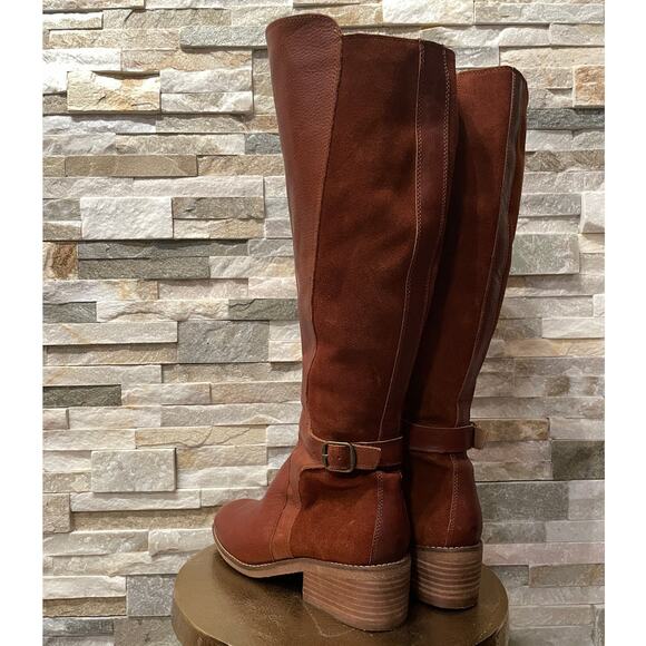 Lucky Brand LK-Timinii Tall Leather Boots 7 | Suede Panel, Equestrian-Inspired - Picture 2 of 8
